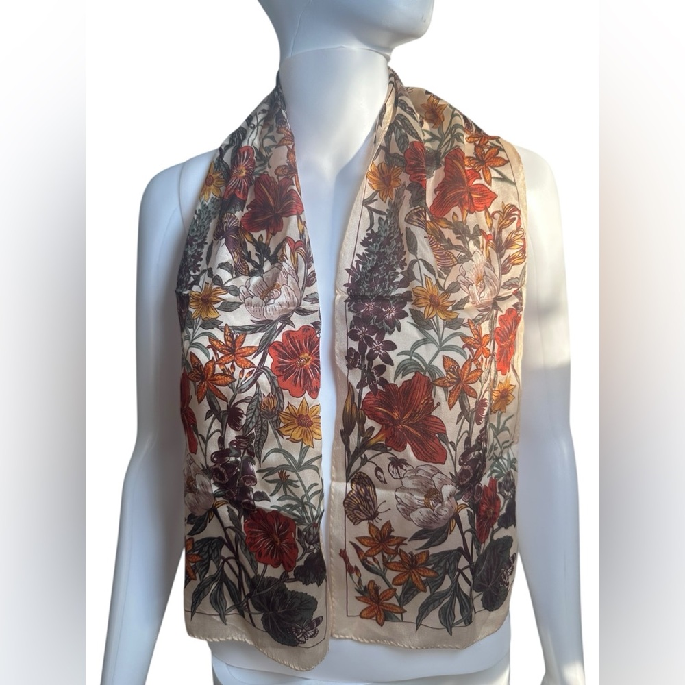 100% Silk Floral Print Scarf with Vibrant Colors